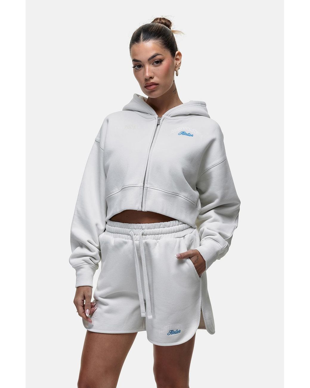 Good For Nothing Gray Embroidered Relaxed Fit Zip Through Hoodie