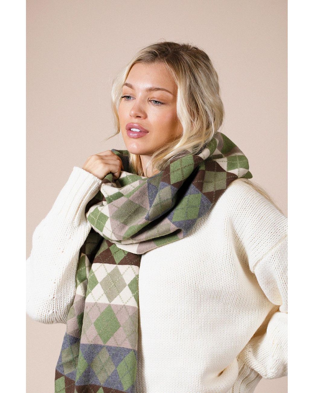 SVNX Green Diamond Checked Scarf