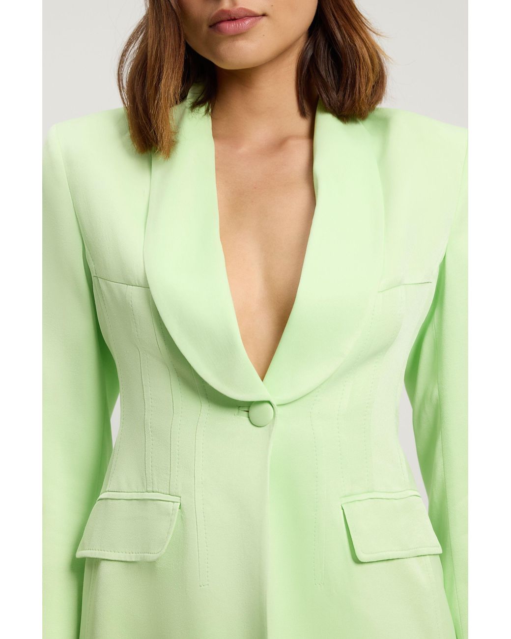 Karen Millen Green Structured Satin Viscose Tailored Blazer