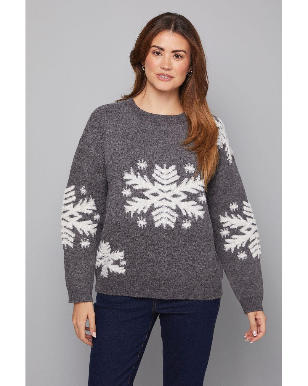 Wallis Gray Snowflake Pattern Crew Neck Jumper