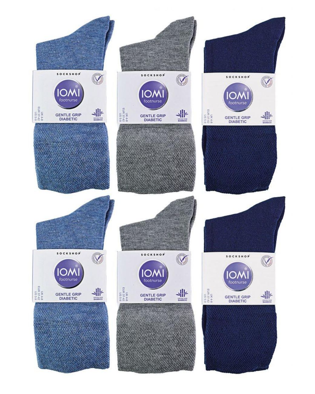 IOMI Blue 12 Pair Multipack Ladies Diabetic Bamboo Socks