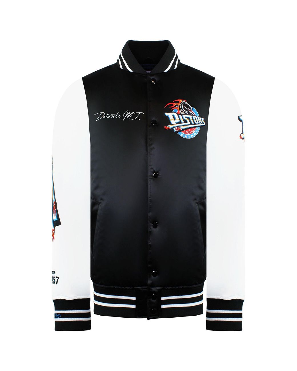 Mitchell & Ness Black Nba Detroit Pistons Satin Bomber Jacket for men