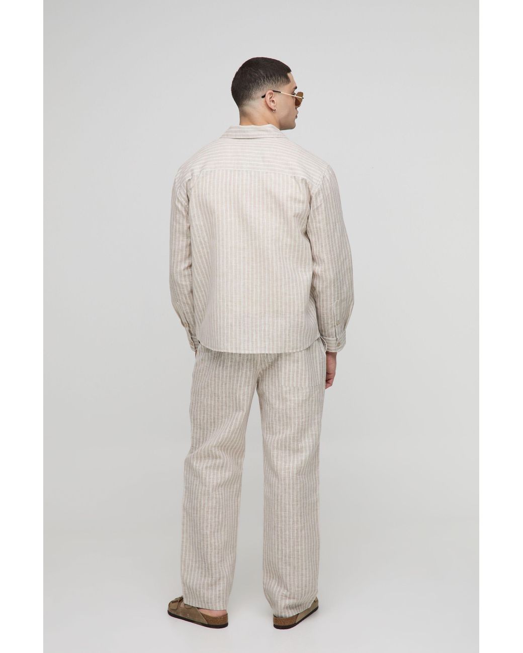 BoohooMAN White Oversized Stripe Shirt & Relaxed Trouser Set for men