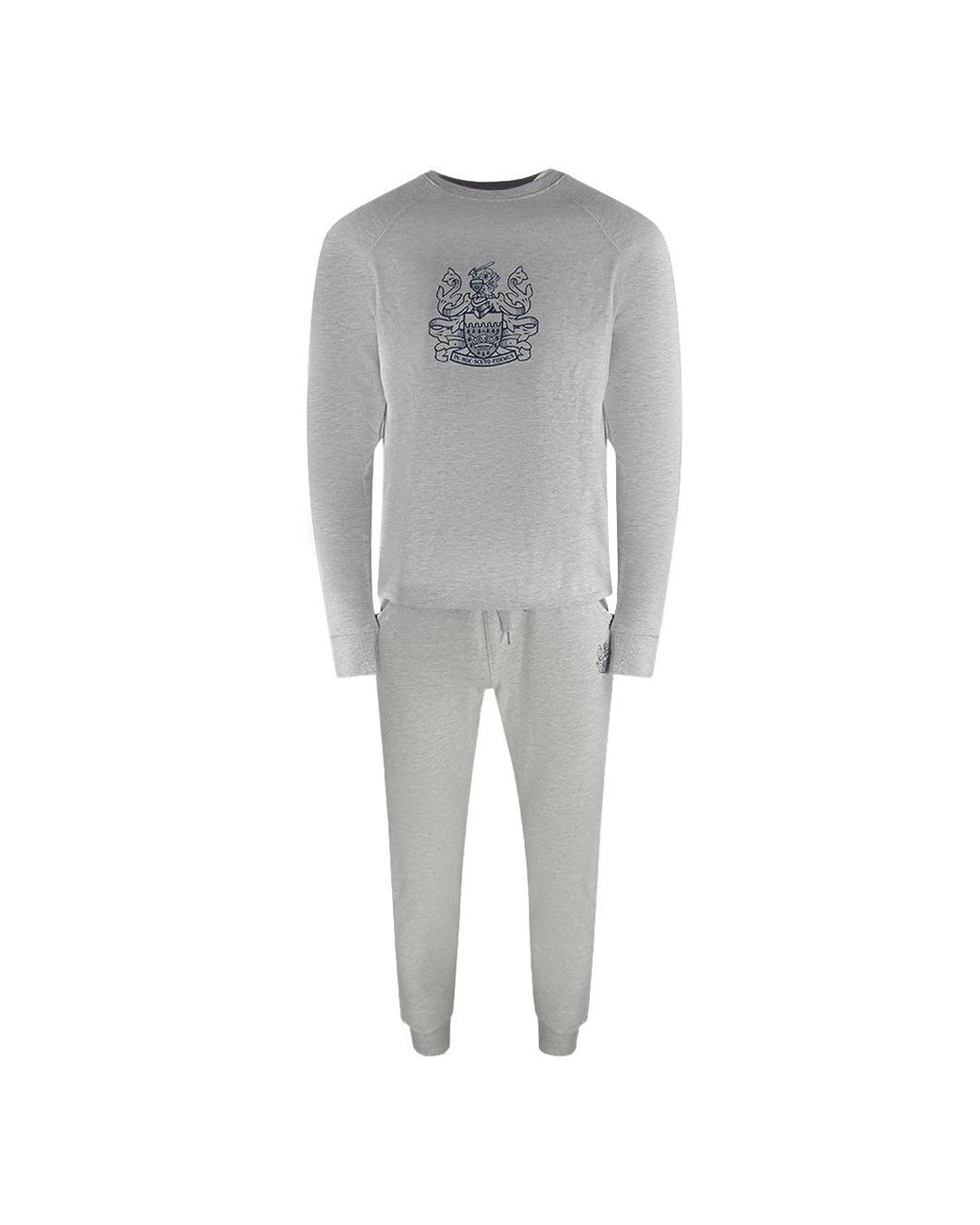 Aquascutum Gray Iconic Crest Crew Neck Track Set Cotton for men