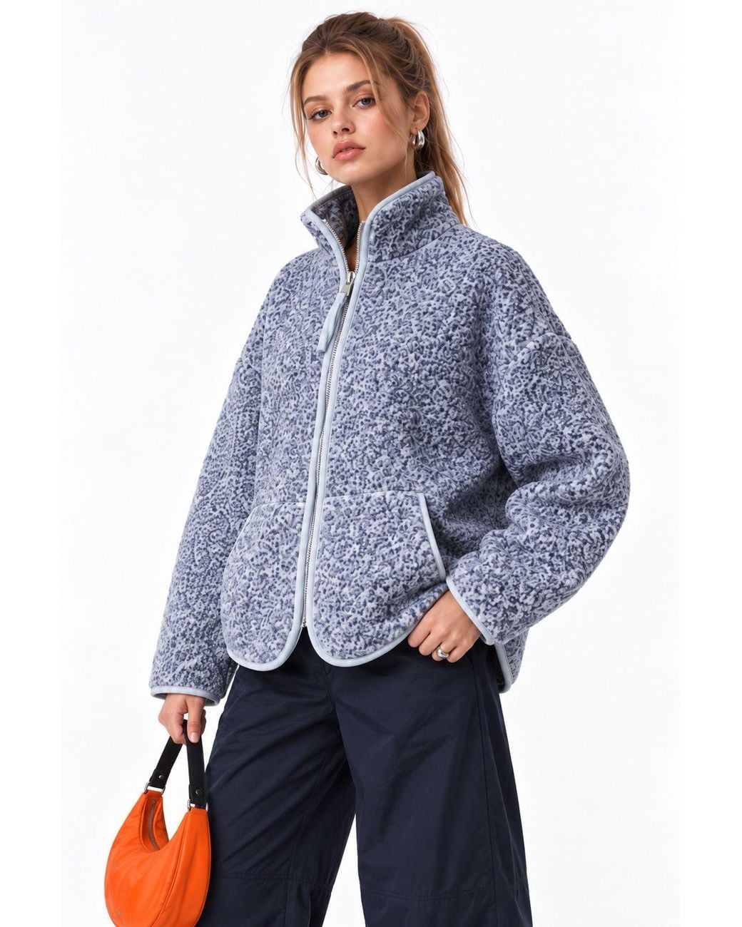 MixRay Blue Half Zip Textured Sweatshirt
