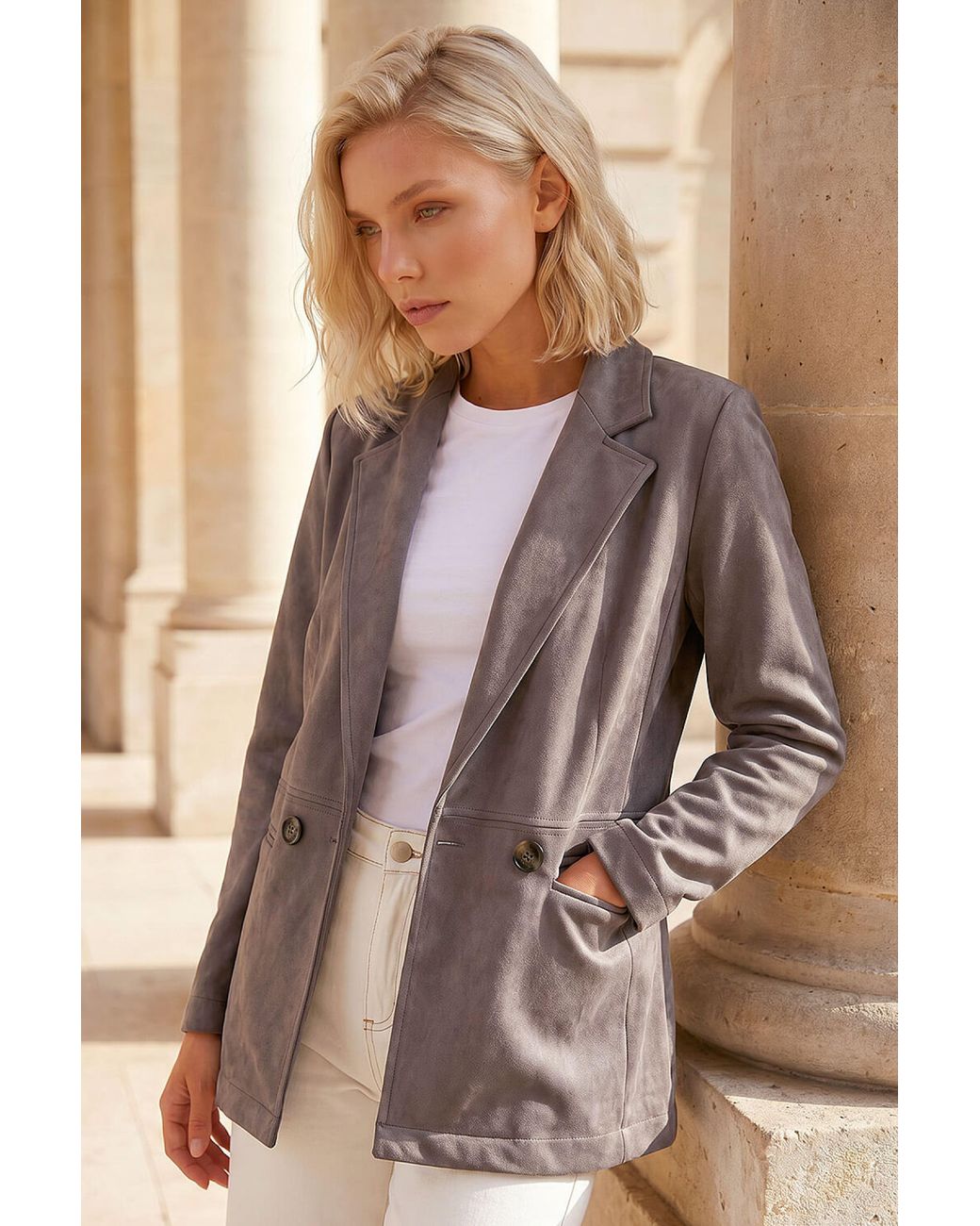 Roman Brown Petite Faux Suede Jacket