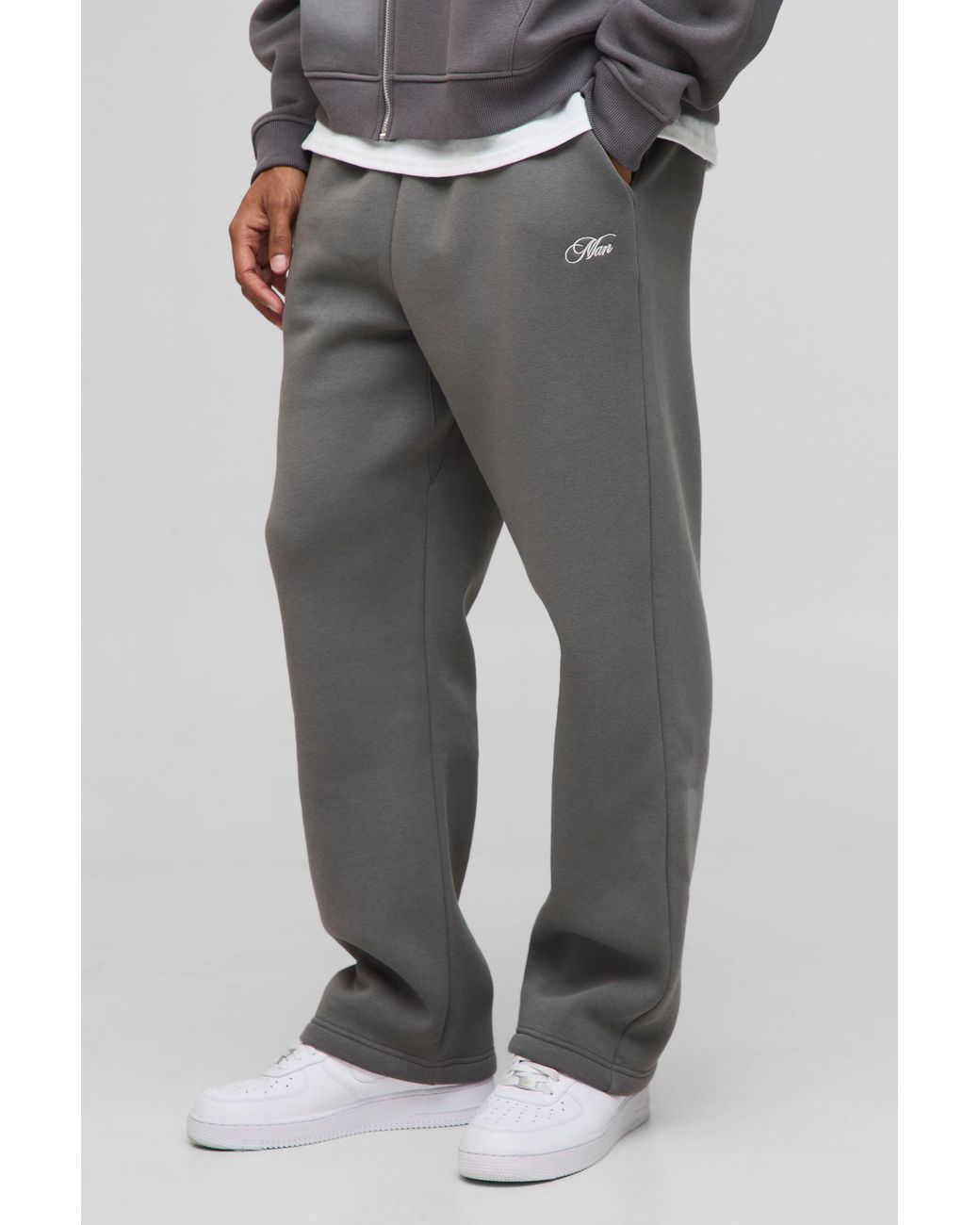 BoohooMAN Gray Oversized Script Drop Crotch Joggers for men