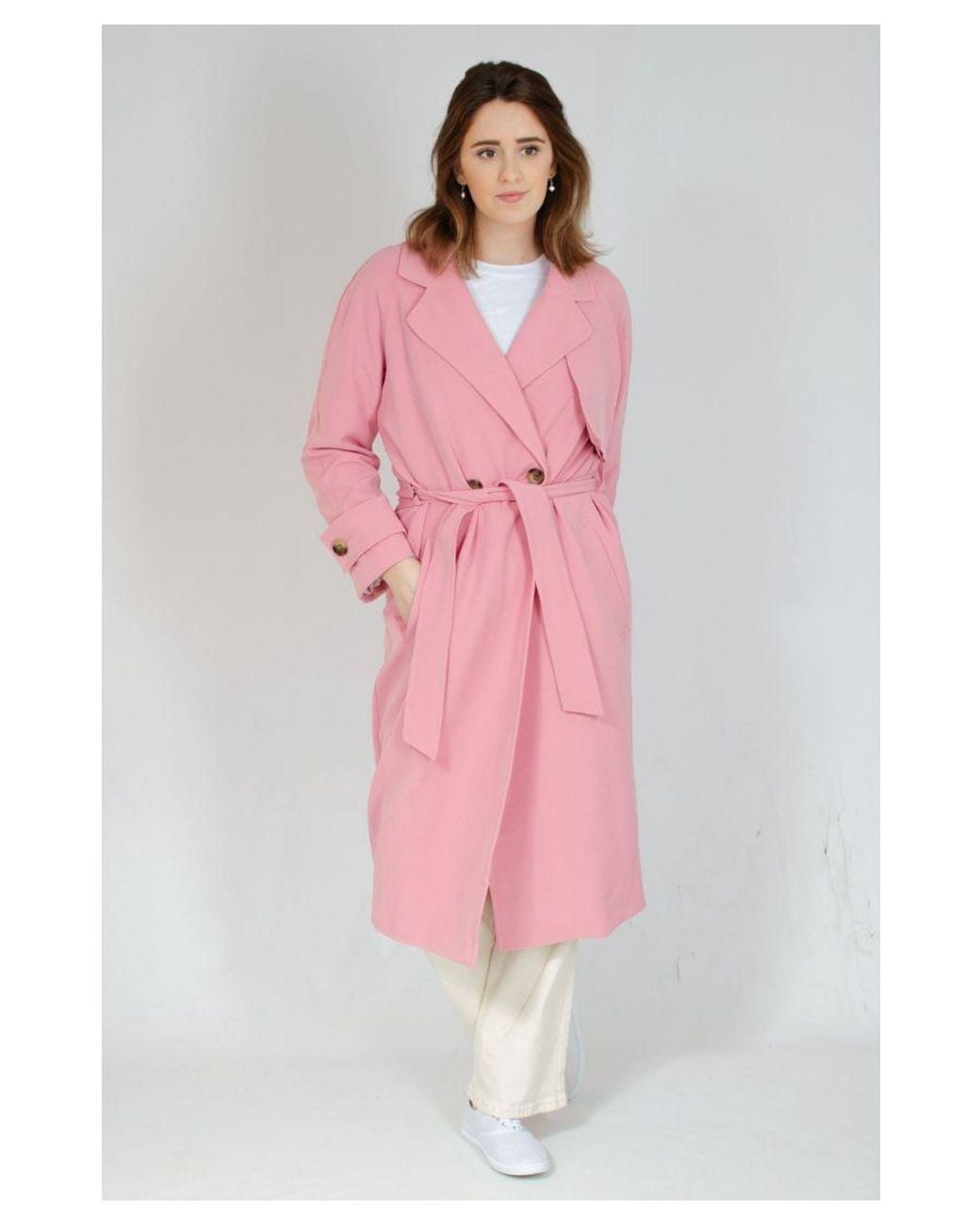 Secret Label Pink Double Breasted Belted Trenchcoat