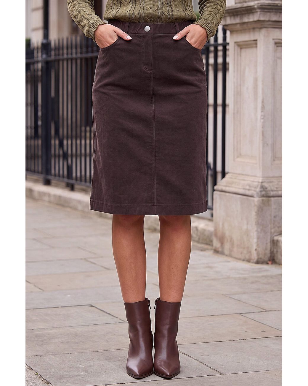 Roman Brown Corduroy A-Line Skirt