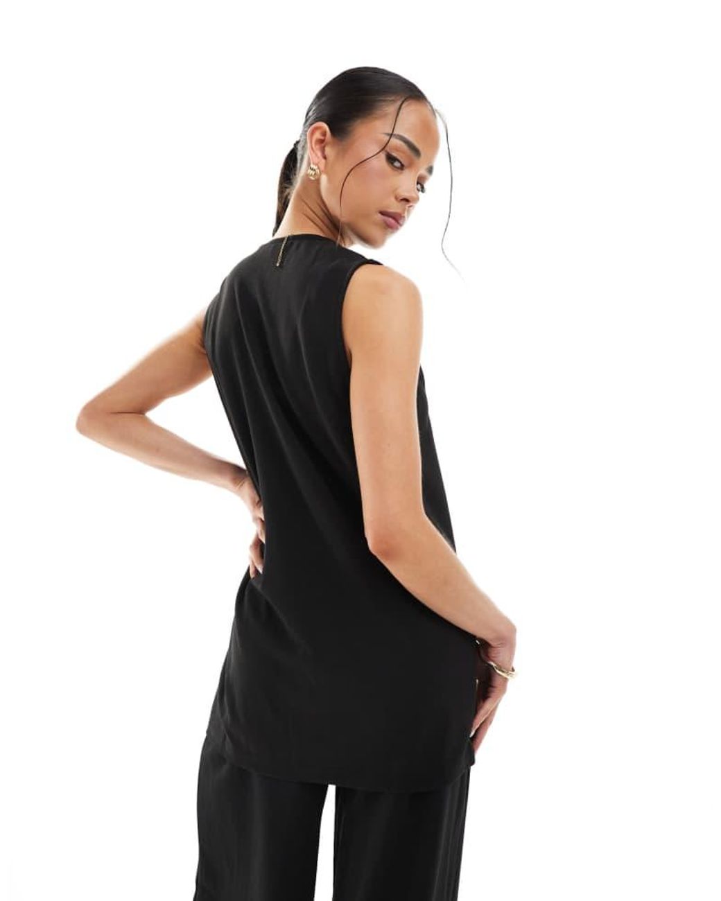 Vero Moda Black Longline Jersey Crepe Waistcoat Co-Ord