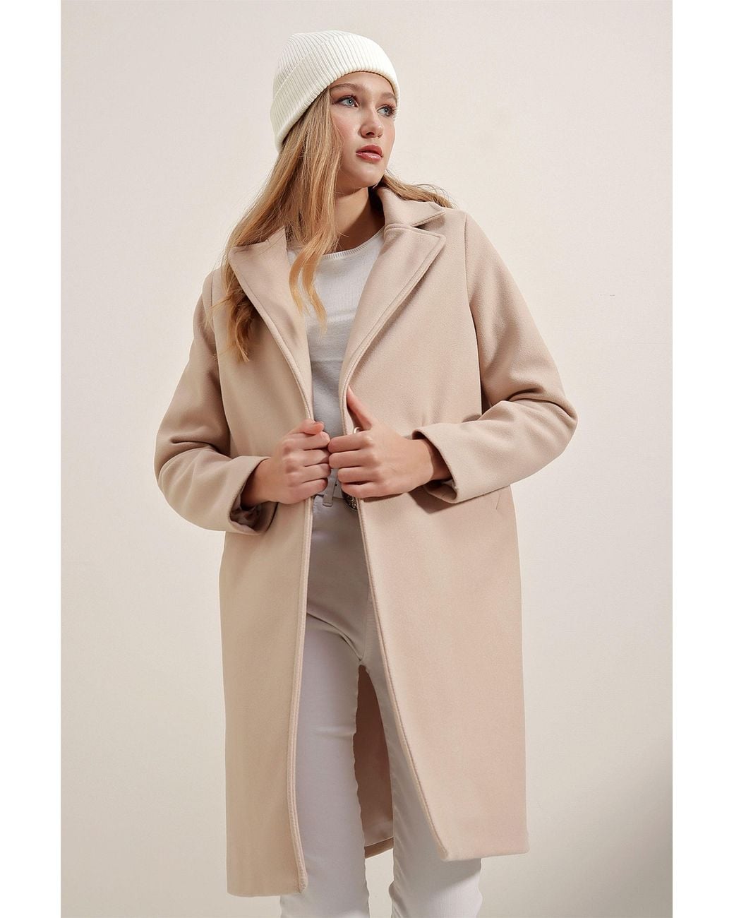 Bigdart Natural Buttoned Long Coat With Pockets
