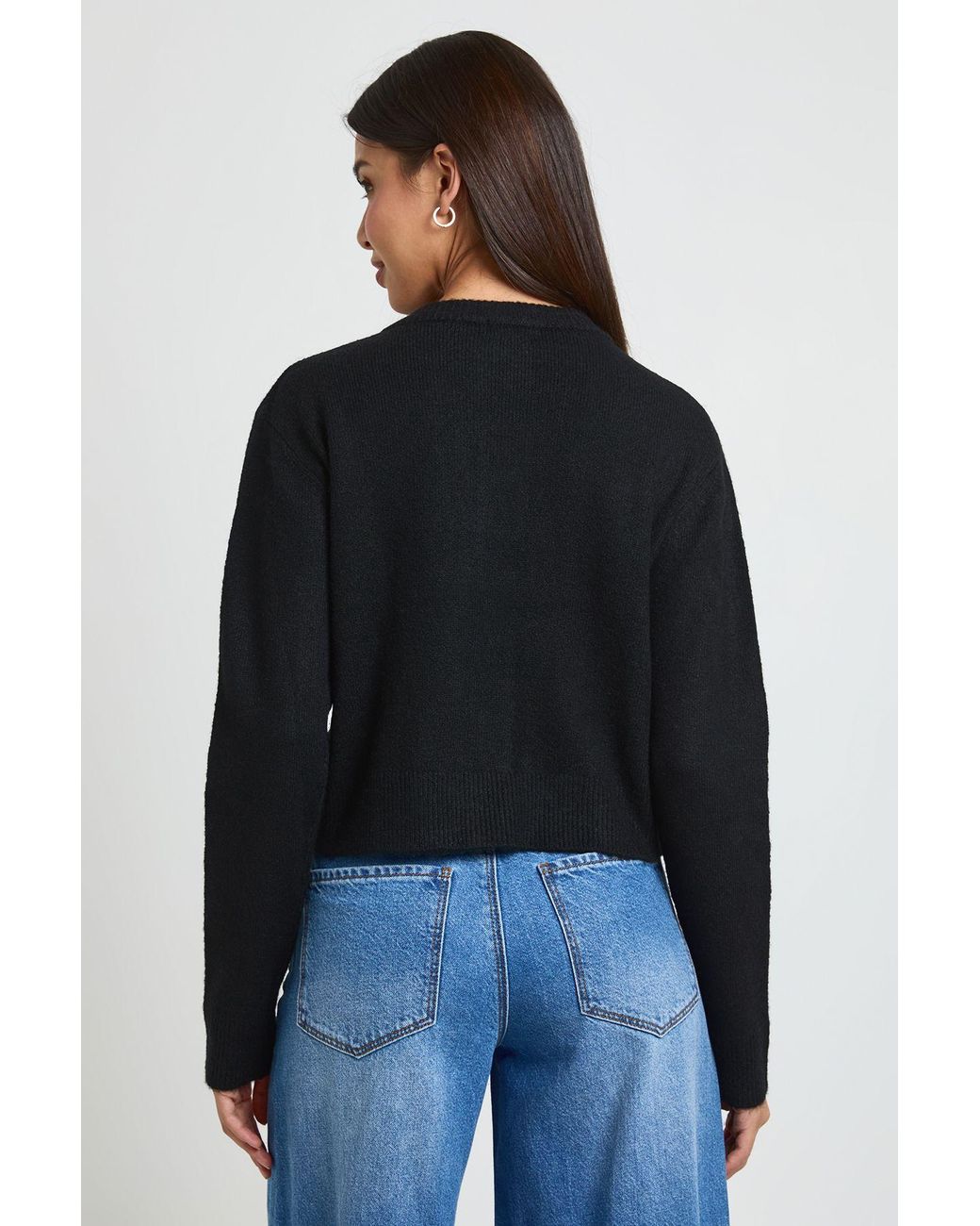 Boohoo Black Knitted Cropped Cardigan