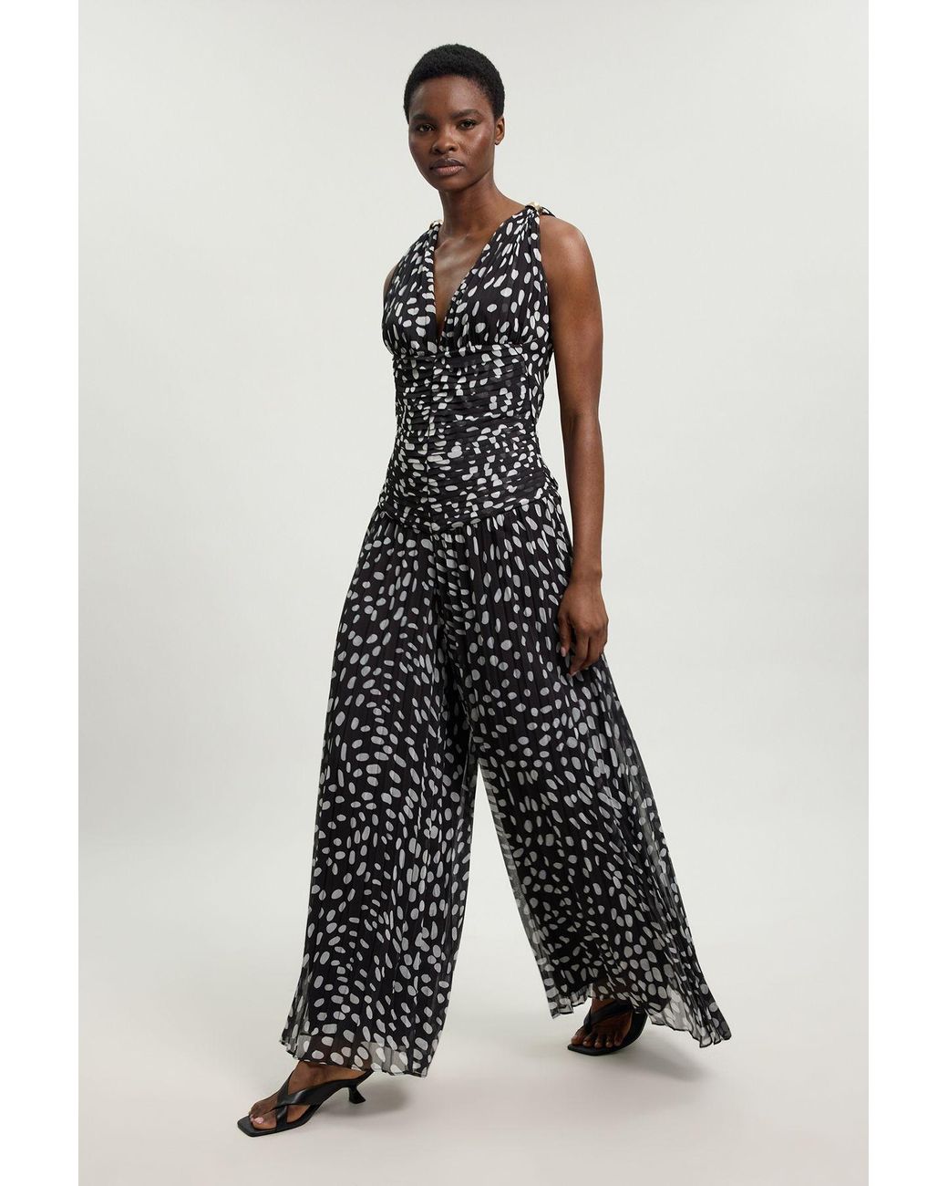 Karen Millen Multicolor Petite Polka Dot Crinkle Cross Back Georgette Woven Jumpsuit