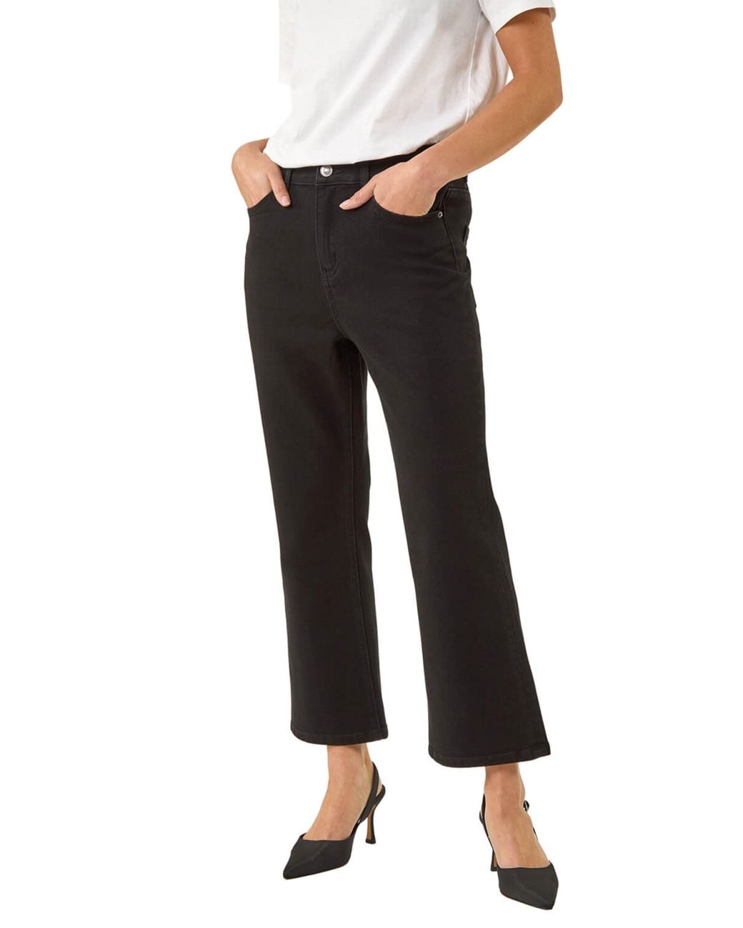 Roman Black Petite Boocut Cropped Jeans
