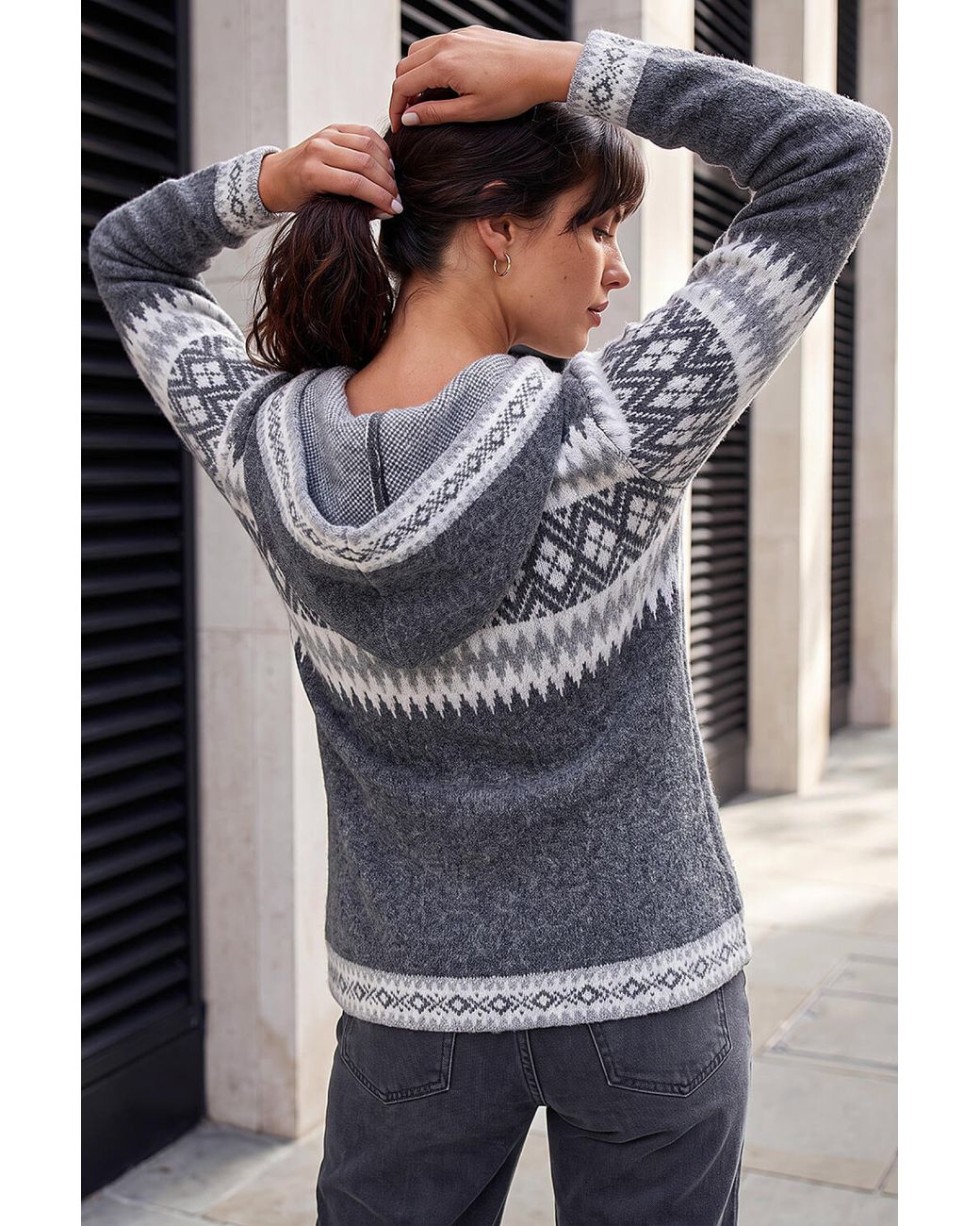 Roman Gray Jacquard Zipped Knit Cardigan