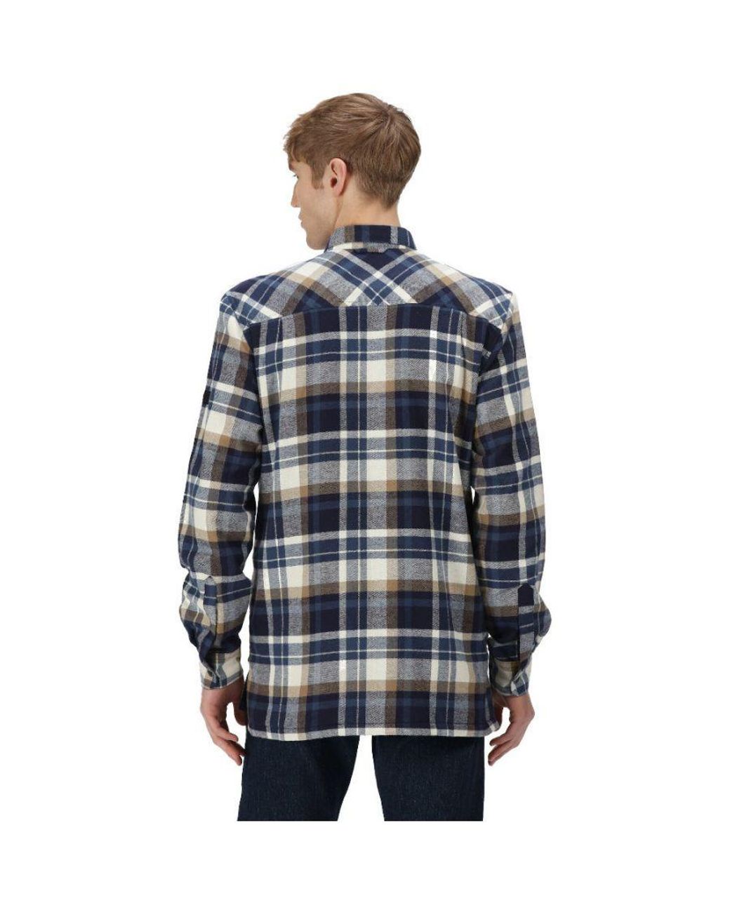 Regatta Blue Thamos Organic Cotton Check Long Sleeve Shirt for men