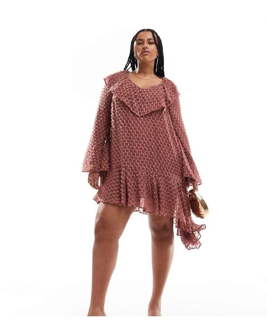 ASOS Red Design V Neck Asymmetric Hem Dobby Mini Dress