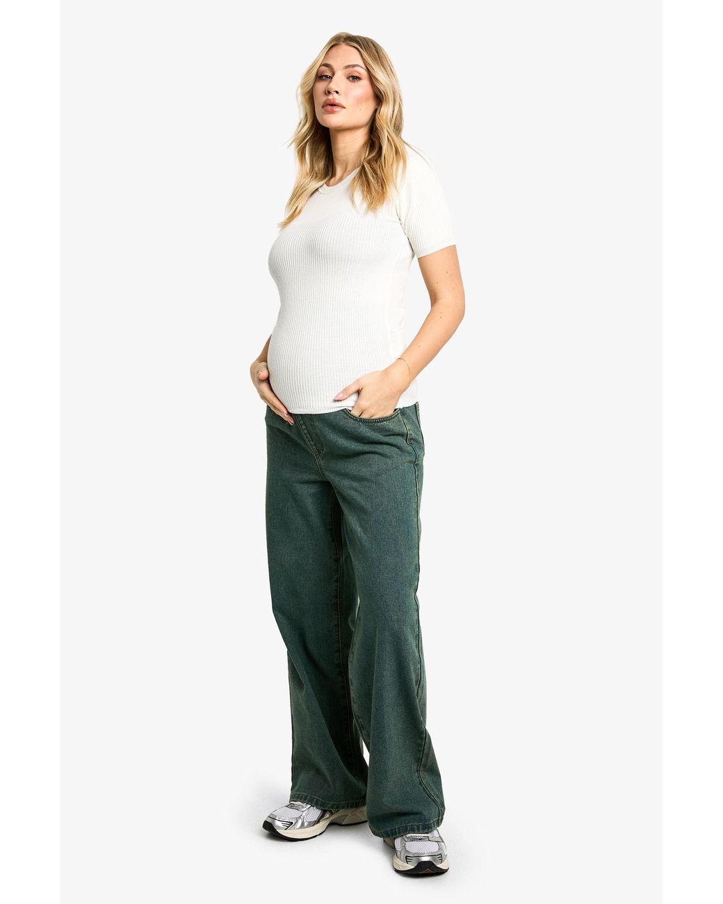 Boohoo Green Maternity Over The Bump Wide Leg Jeans