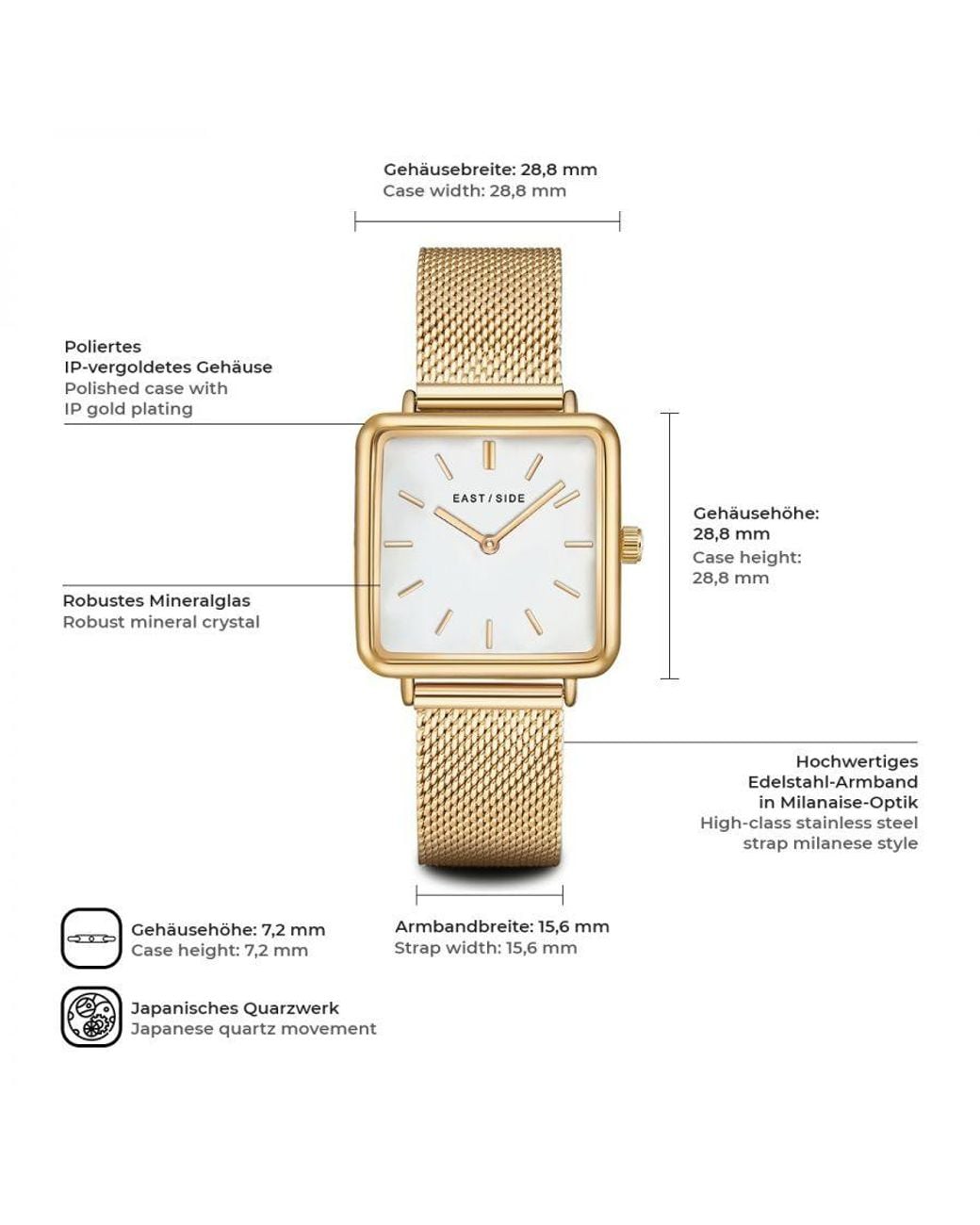 Eastside Metallic Quartz Stainless Steel Watch Metal Composite