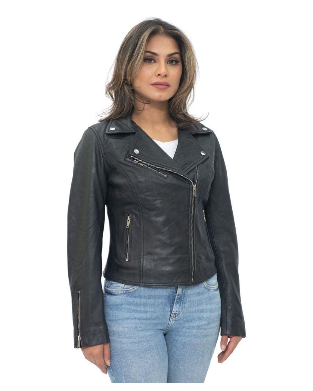 Infinity Leather Black Classic Biker Brando Jacket-Baku
