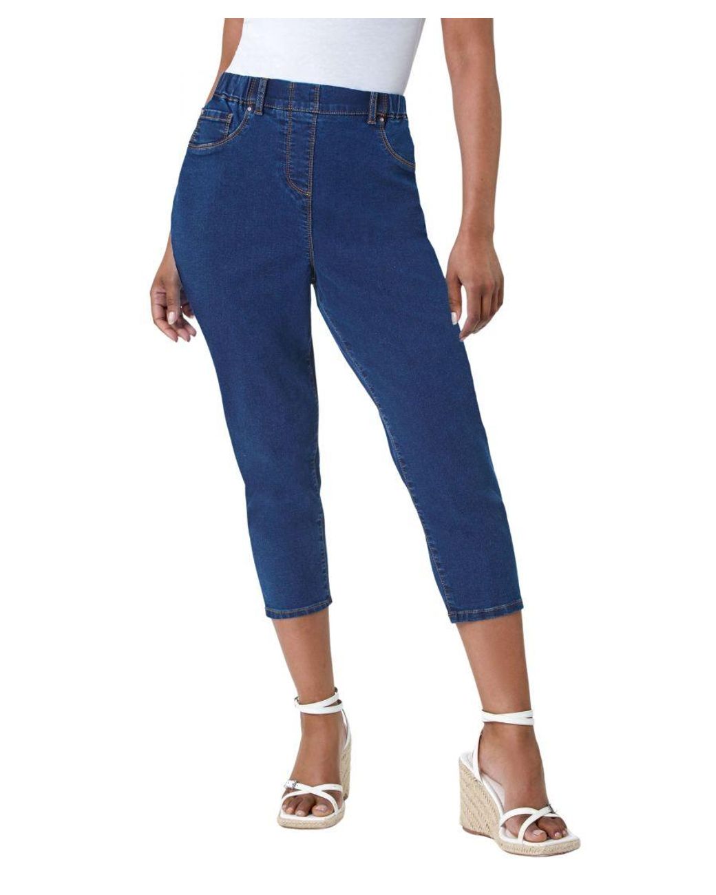 Roman Petite Blue Cropped Stretch Denim Jegging Cotton Capri Jean Leggings