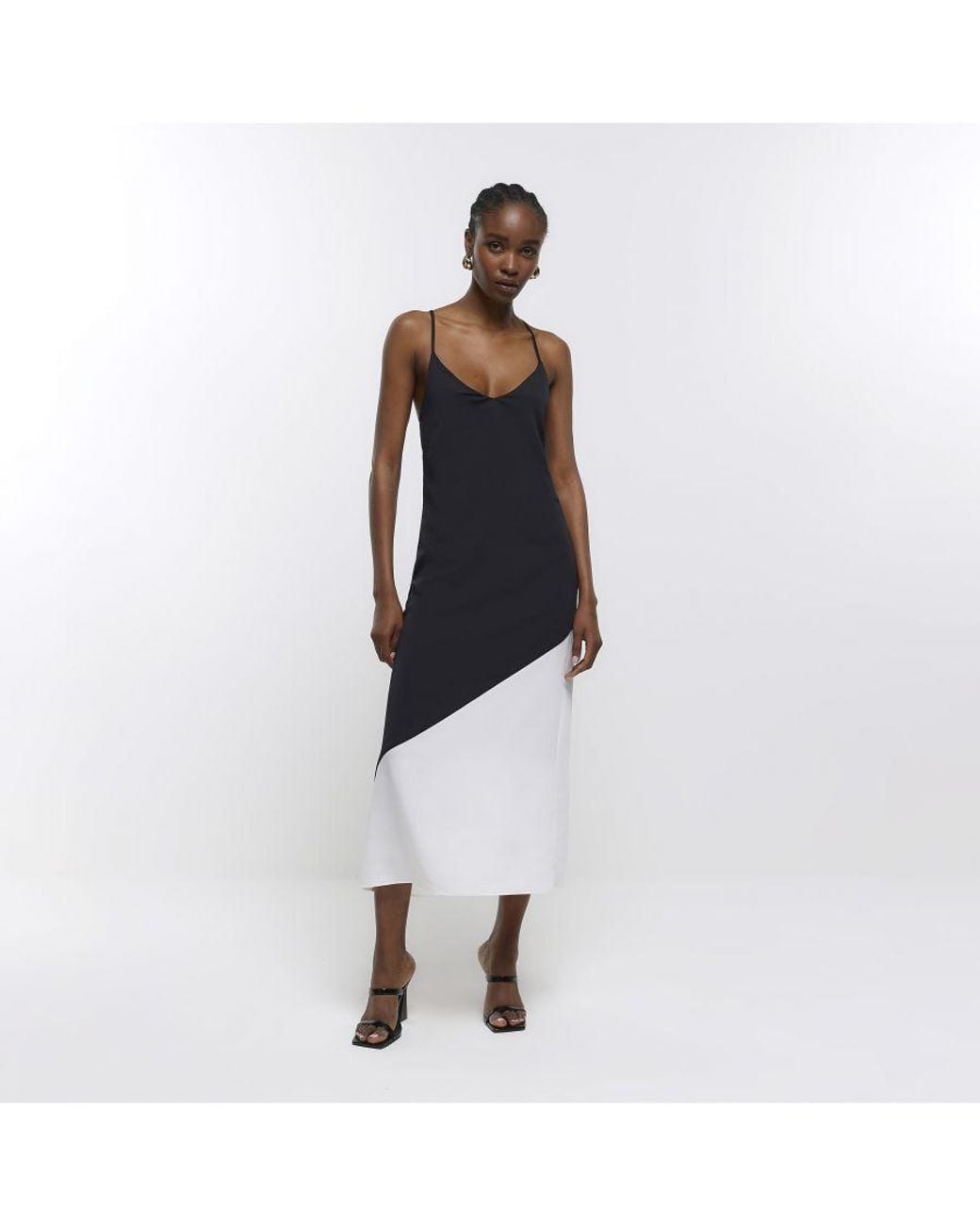 River Island Slip Midi Dress Colour Block in White | Lyst UK