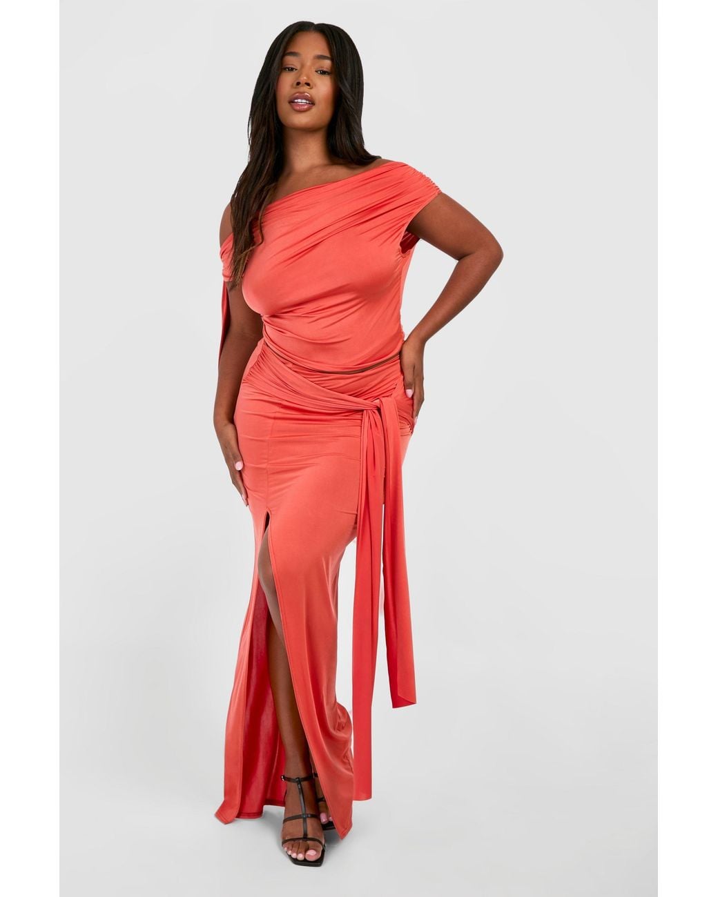 Boohoo Red Plus Tie Front Bodycon Maxi Skirt