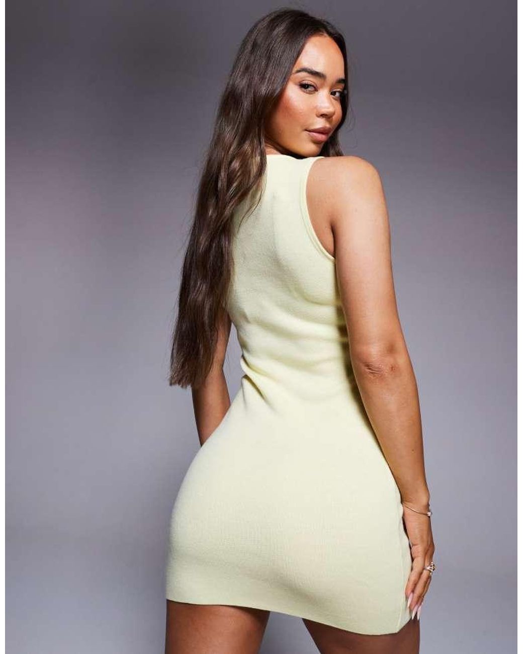 ASOS Yellow Knitted Compact Mini Dress With Metal Buttons
