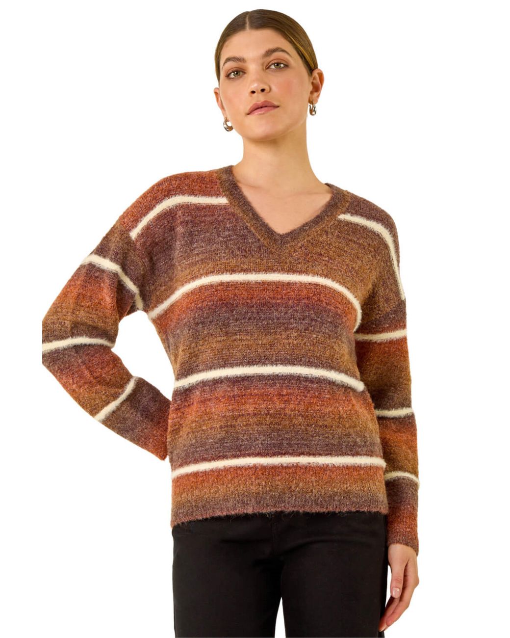 Roman Brown Stripe Fluffy Knit Jumper