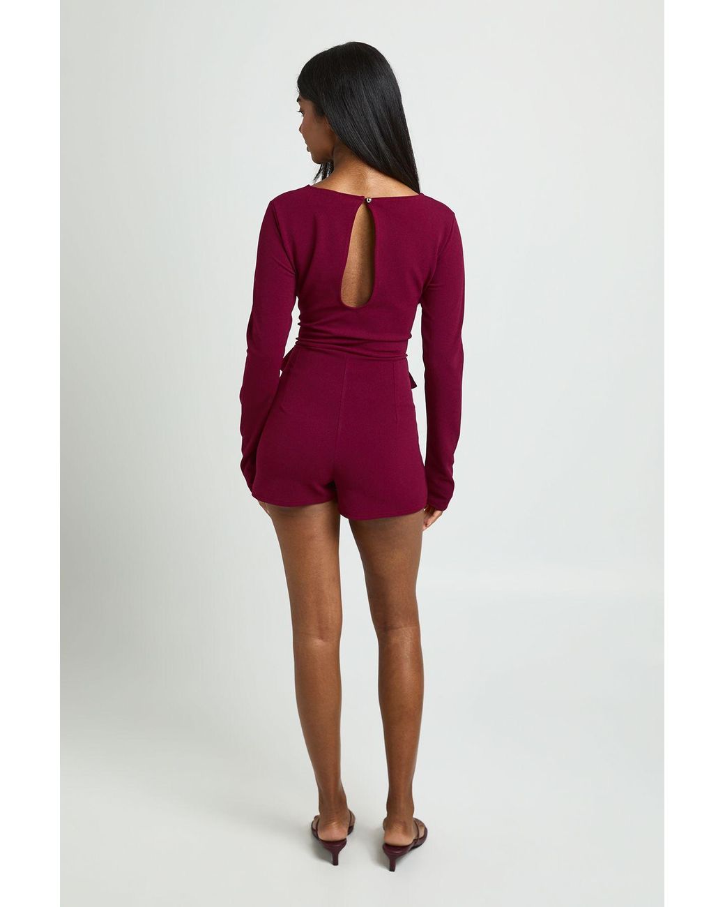Boohoo Red Slash Neck Trim Waist Detail Playsuit