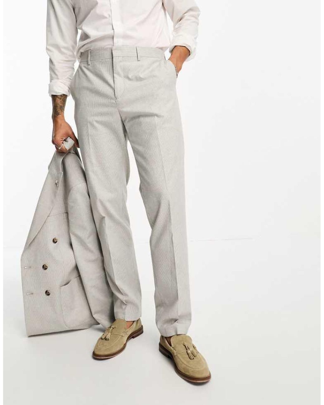 Shelby and Sons White And Kenmal Suit Trousers for men