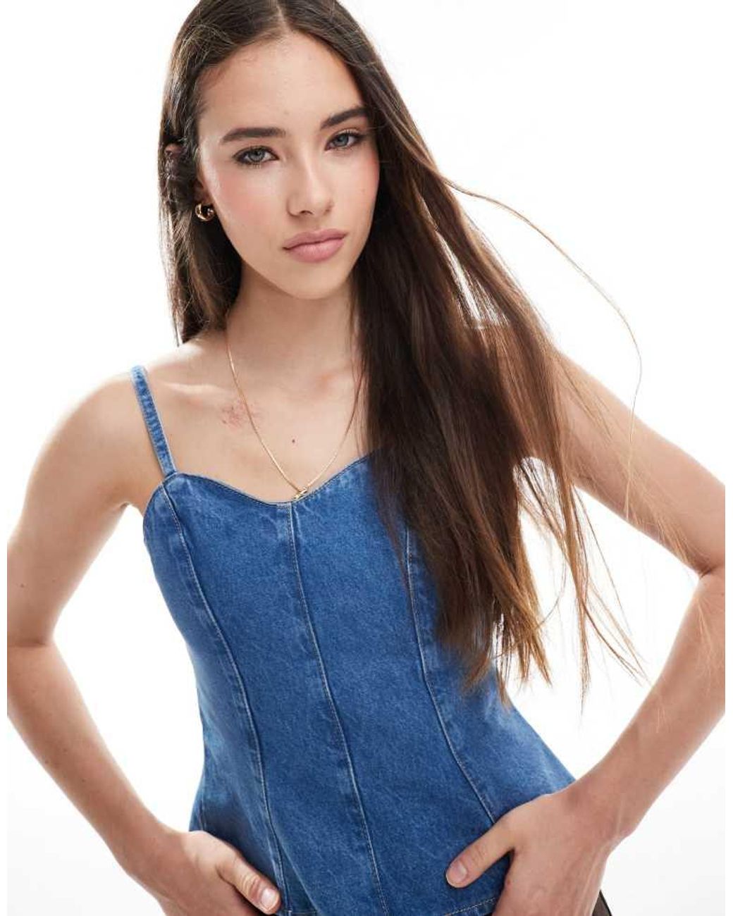 ASOS Blue Cinched Waist Denim Peplum Top Co-Ord
