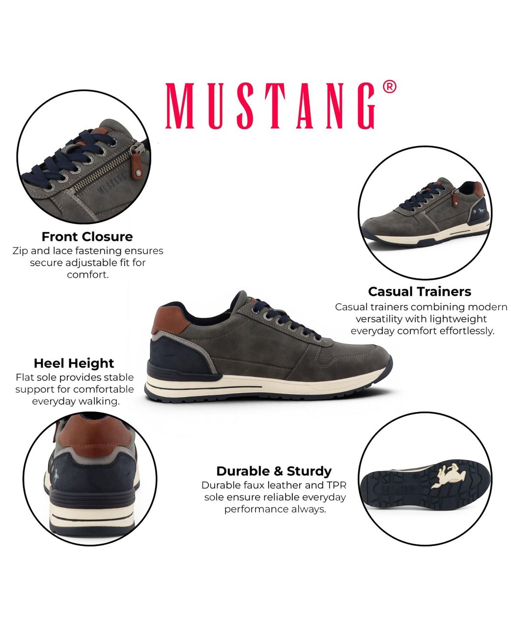 Mustang Black Faux Leather Trainer Sneaker Shoes for men