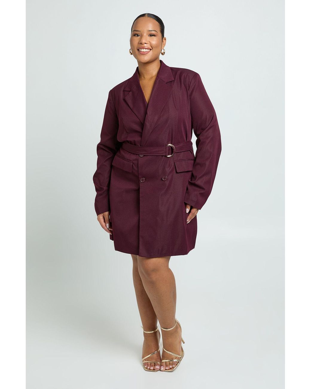 Boohoo Red Plus D Ring Tie Belt Blazer Dress