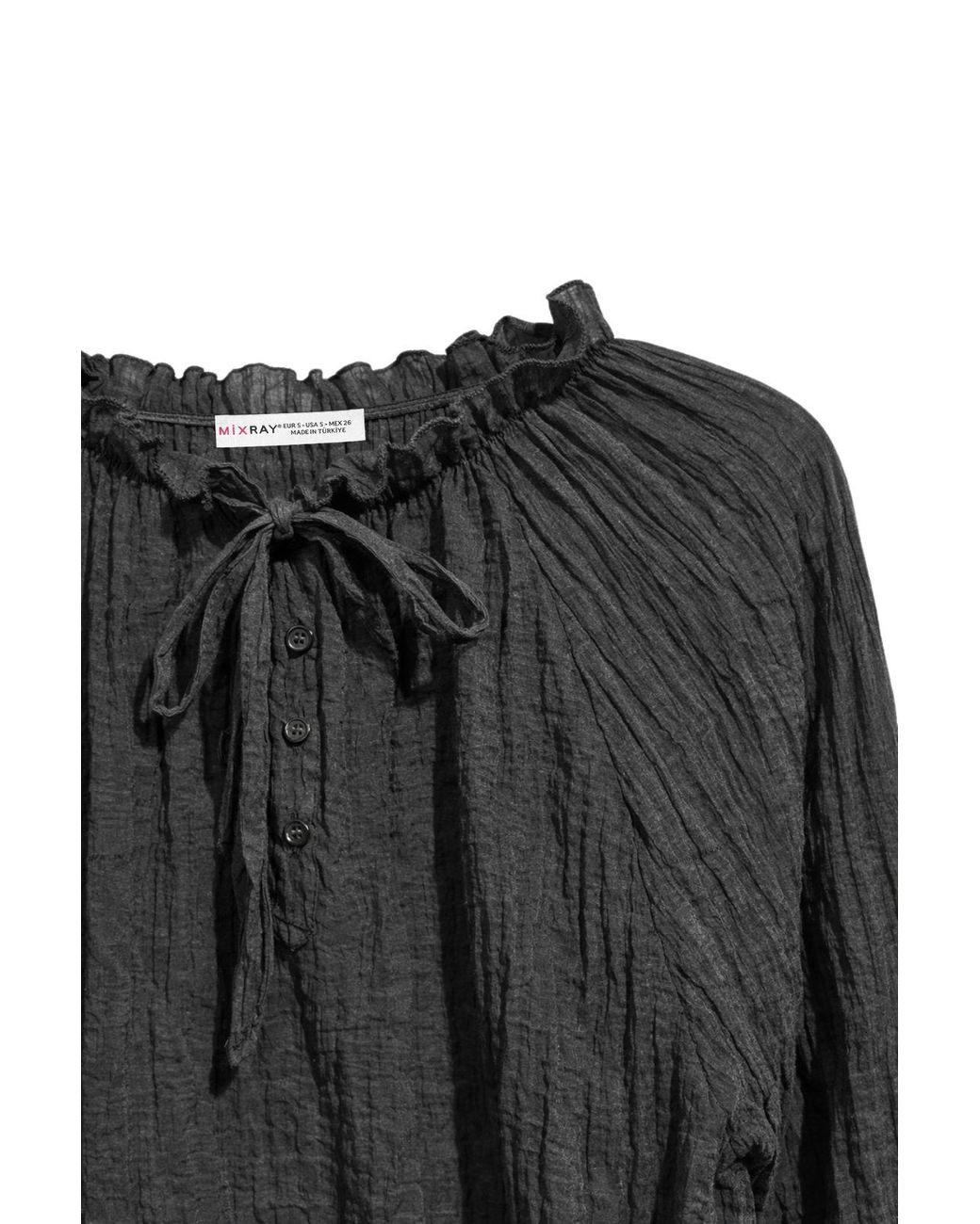 MixRay Black Crew Neck Tie Detail Blouse