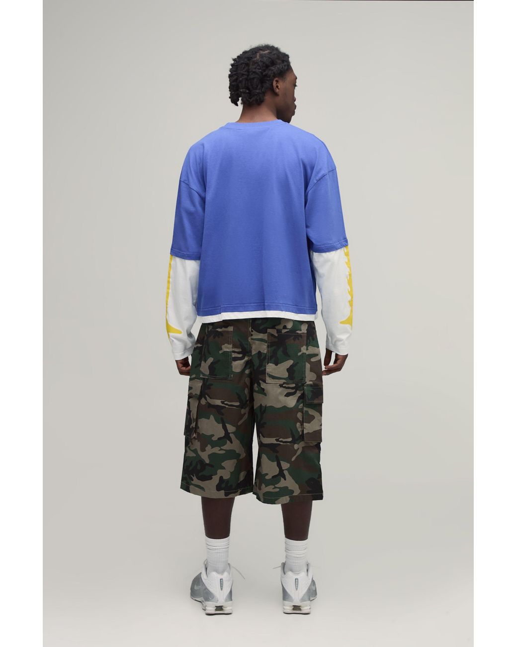BoohooMAN Blue Oversized Boxy Official Moto Faux Layer T-Shirt for men