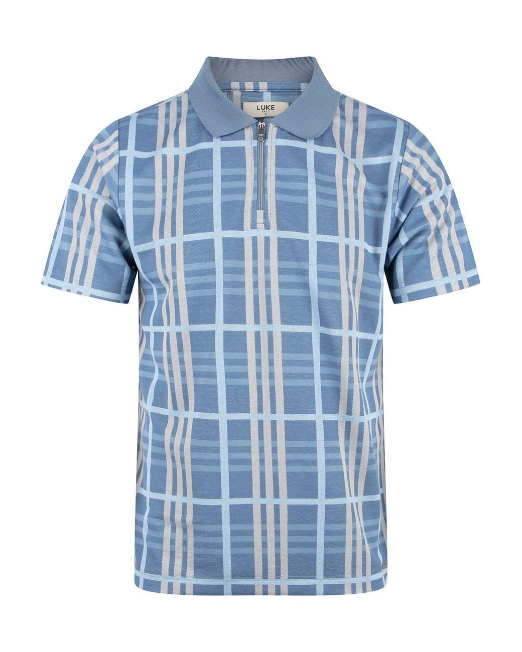 Luke 1977 Blue Fort Check Zip Polo for men