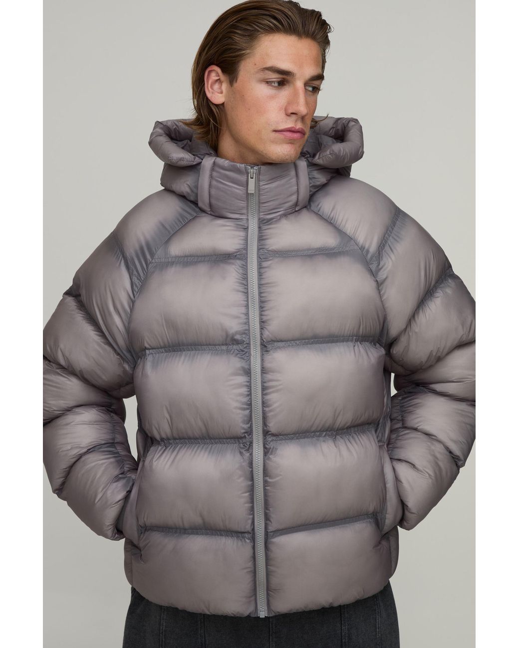 BoohooMAN Gray Oversized Ripstop Translucent Duvet Puffer Jacket for men