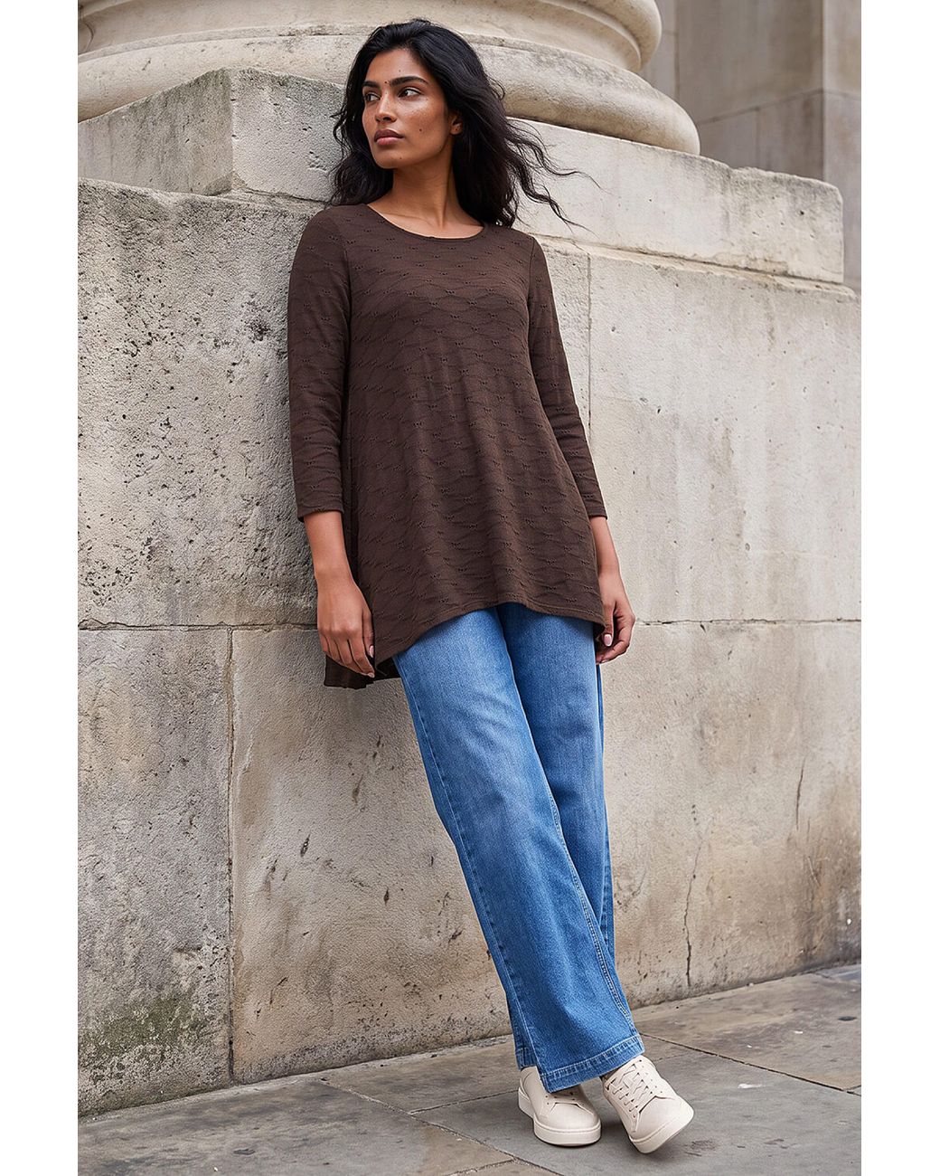 Roman Brown Textured Snit Tunic Top