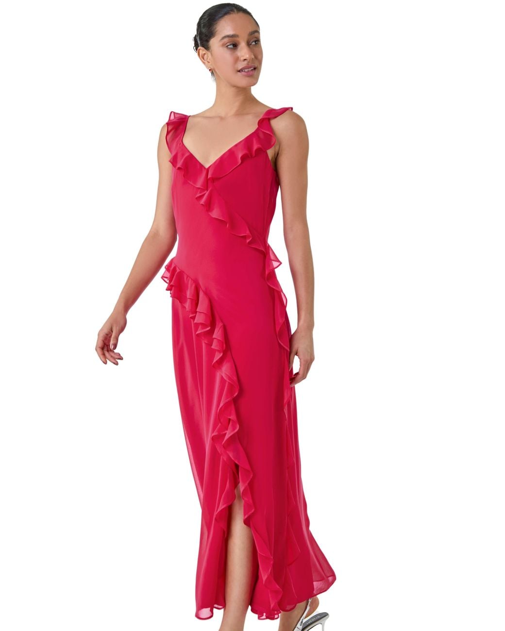 D.u.s.k Red Frill Maxi Dress