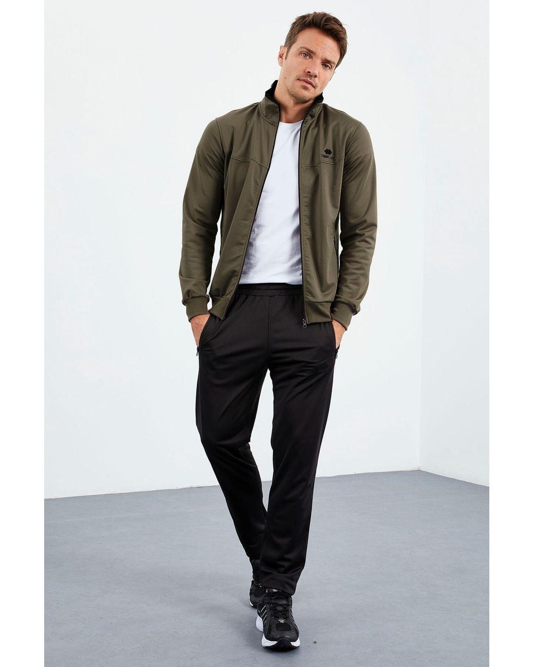TOMMY LIFE Black Scuba Knit Active Set With Zipper Collar for men
