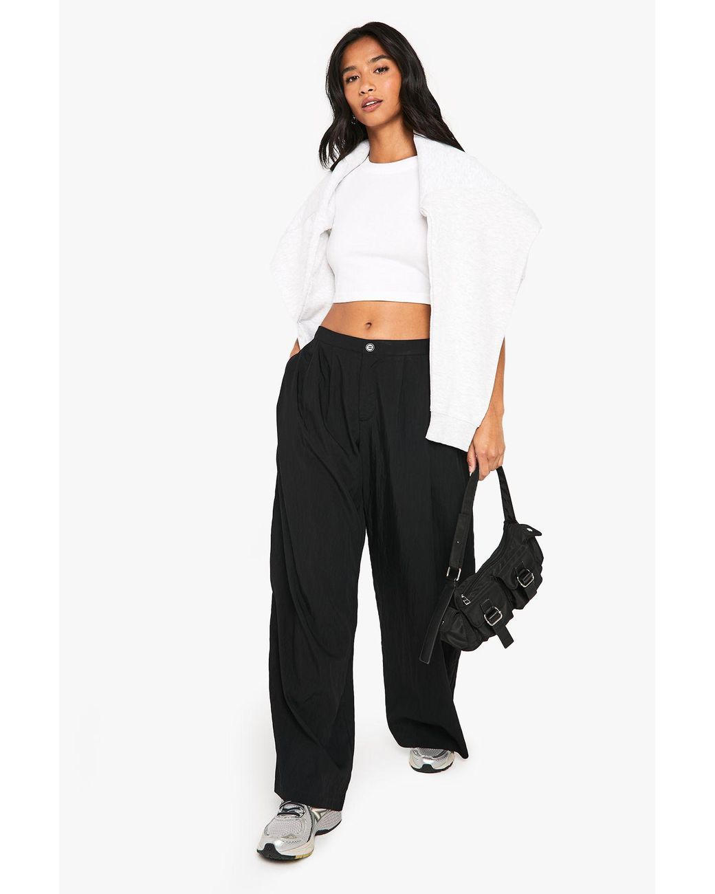 Boohoo White Petite Low Rise Straight Leg Trousers