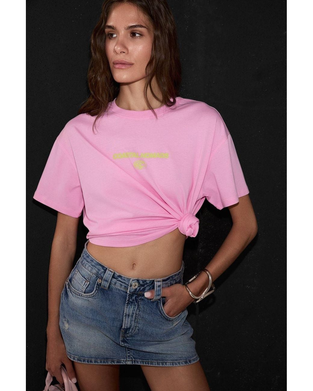Grimelange Pink Printed Crew Neck T-Shirt