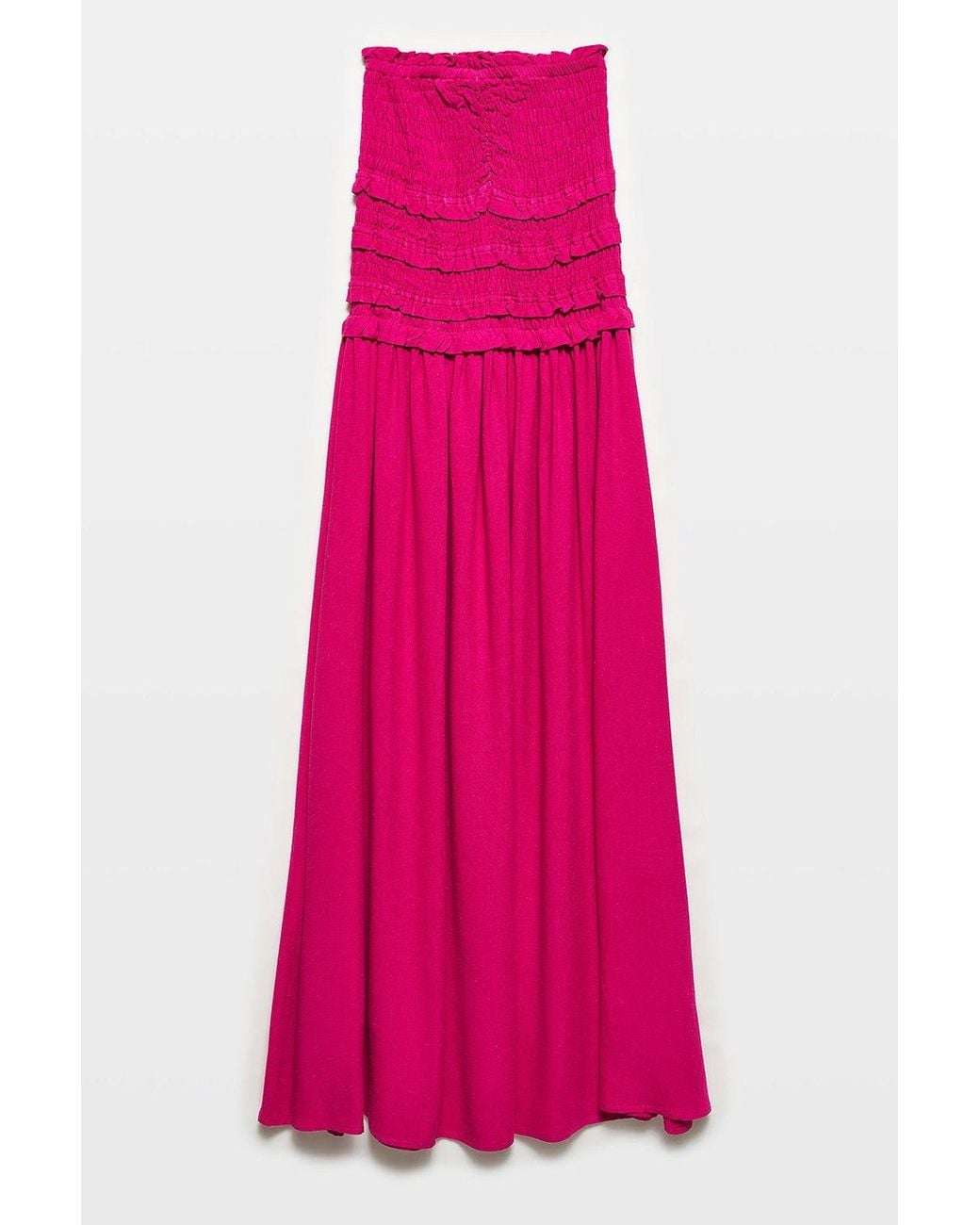 Dilvin Pink Strapless Shirred Maxi Dress