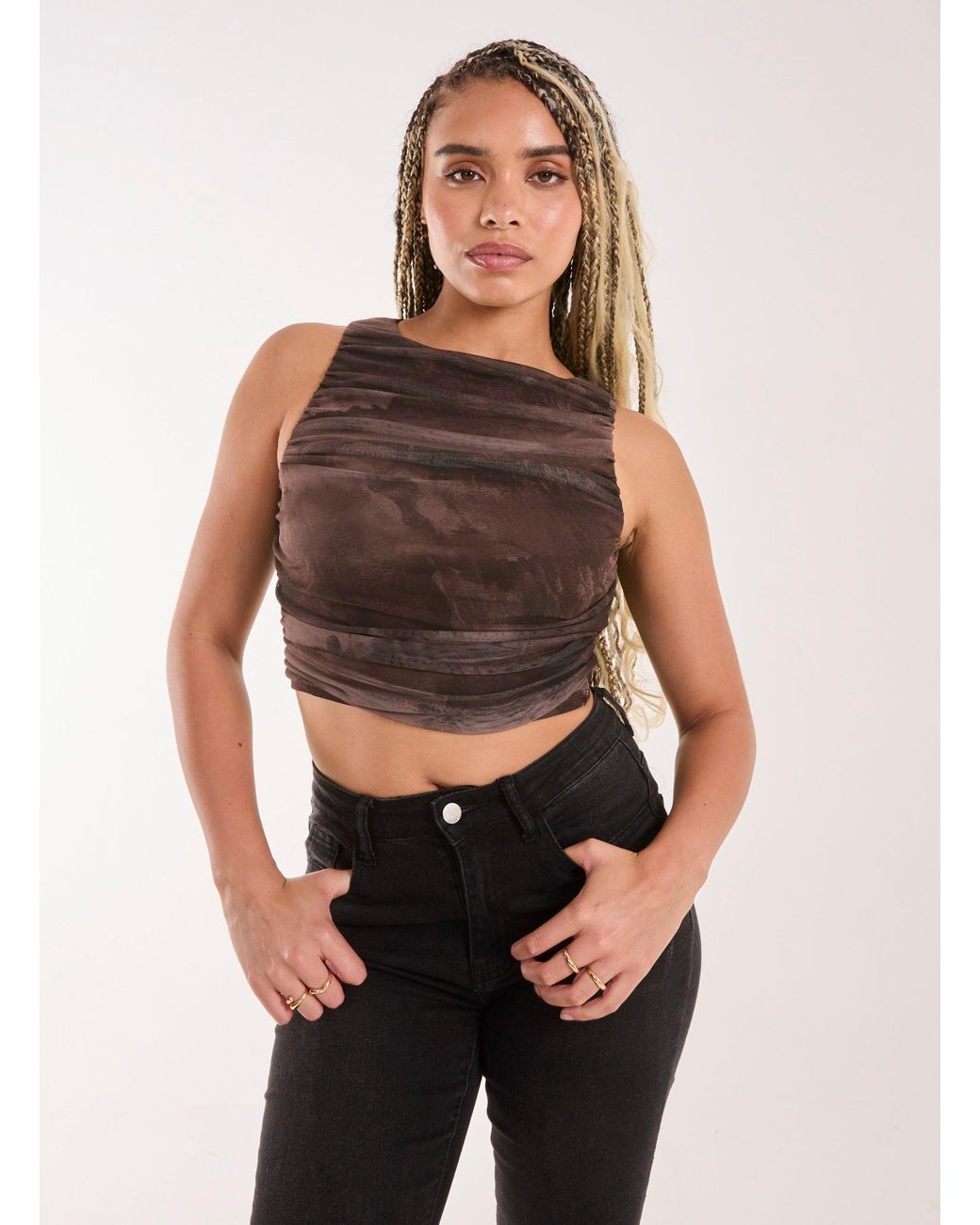 Pink Vanilla Brown Ruched Racer Top