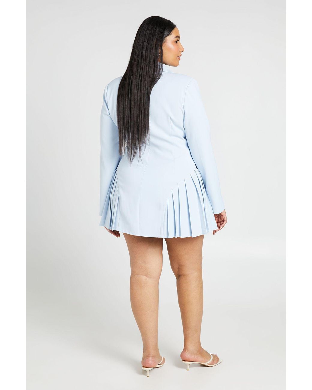 Boohoo White Plus Pleated Skirt Button Down Blazer Dress