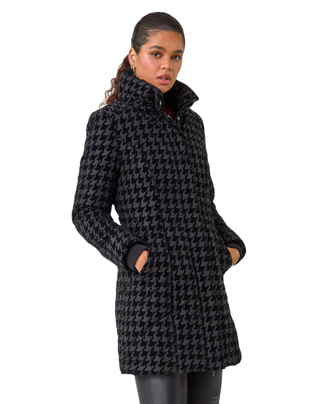 Roman Black Dogtooth Flock Coat