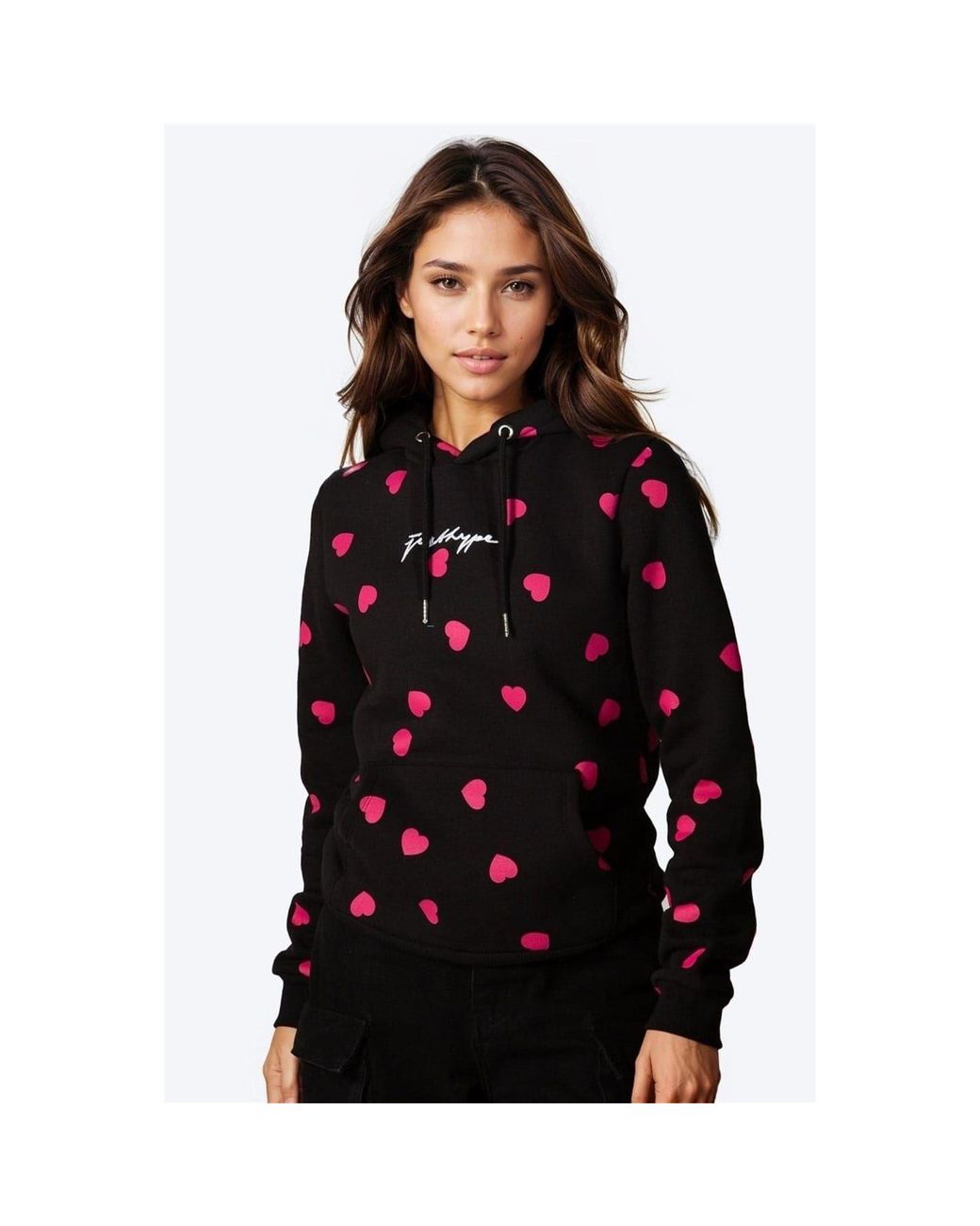 Hype Black Hooded Heart Print Sweatshirt