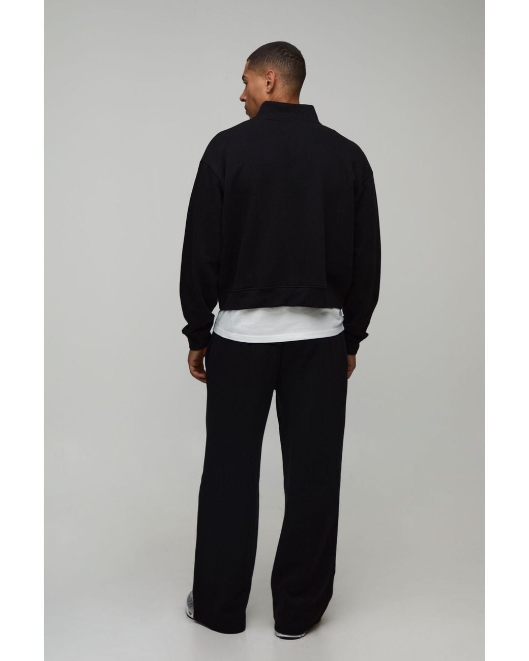 BoohooMAN Blue Oversized Boxy Zip Through Funnel Neck And Wide Leg Jogger for men