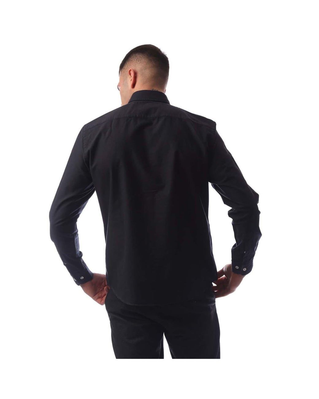 Boss Black Embroidered Collared Neck Button Down Long Sleeve Shirt for men